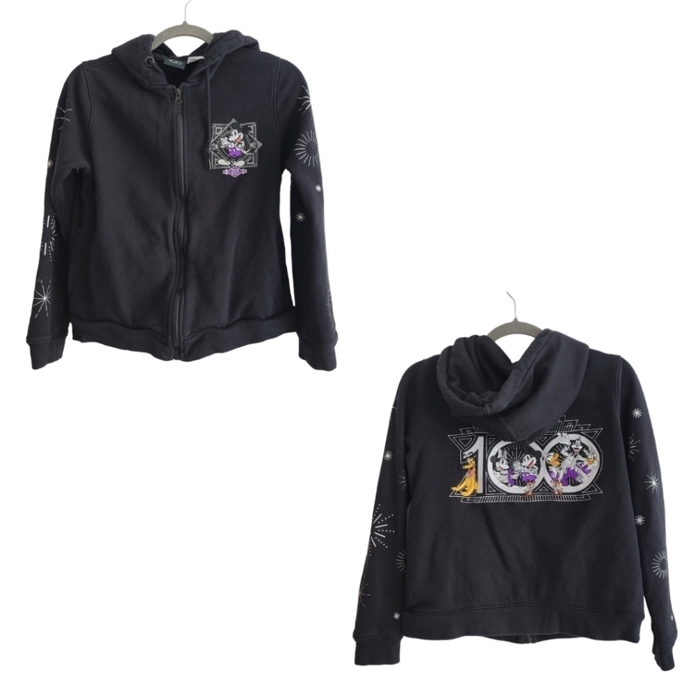 Disney100‎ Women Small Embroidered Full Zip Hoodie Jacket Black Disney Parks